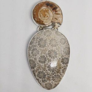 Charles Albert Ammonite and Coral Sterling Pendant